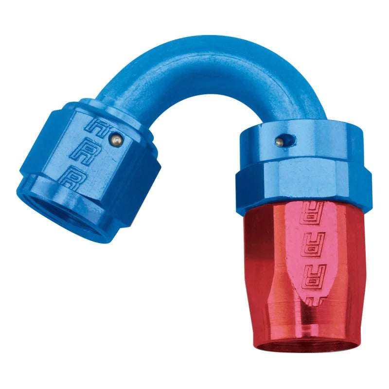 Russell Performance -10 AN Red/Blue 150 Degree Full Flow Swivel Hose End (With 15/16in Radius) - Side View