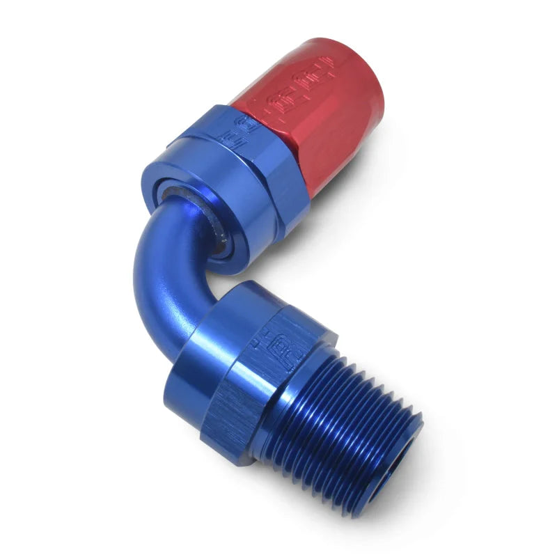 Russell Performance -10 AN Red/Blue 90 Deg Full Flow Swivel Pipe Thread Hose End (With 3/8in NPT) - Additional View 9