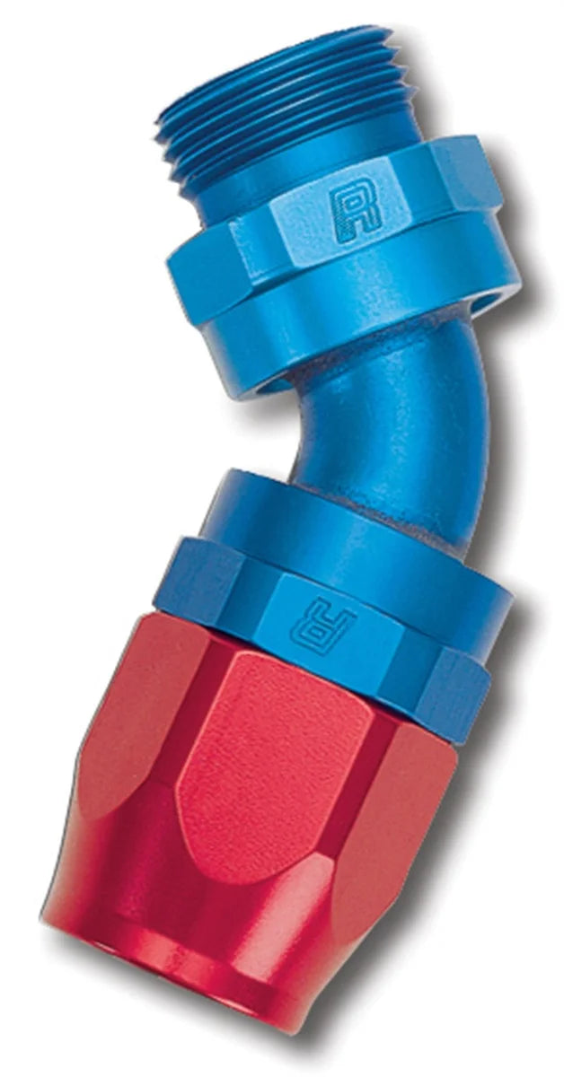 Russell Performance -10 AN Red/Blue Male SAE Port to -8 Hose 90 Degree (-10 Port 7/8in-14 Thread) - Side View