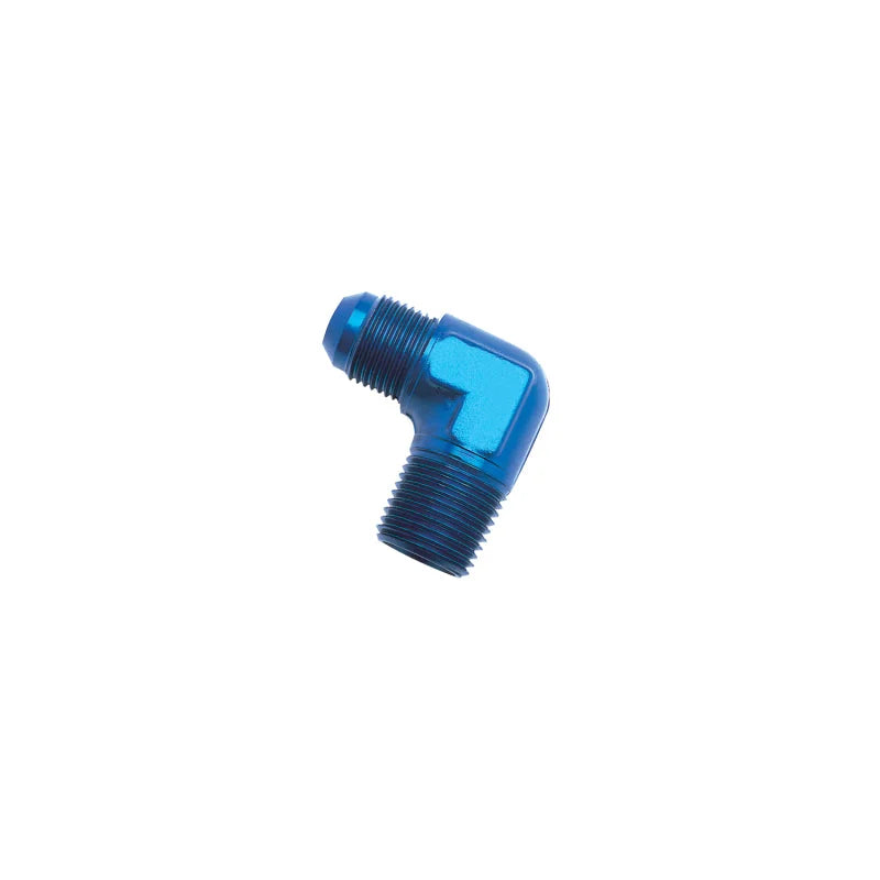 Russell Performance -10 AN to 1/2in NPT 90 Degree Flare to Pipe Adapter (Blue) - Side View