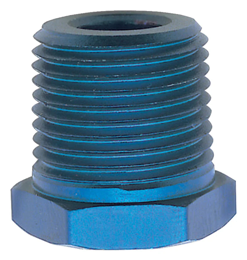 Russell Performance 1/4in Male to 1/8in Female Pipe Bushing Reducer (Blue) - Side View