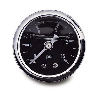 Russell Performance 15 psi fuel pressure gauge black face and case (Liquid-filled) - Installation View