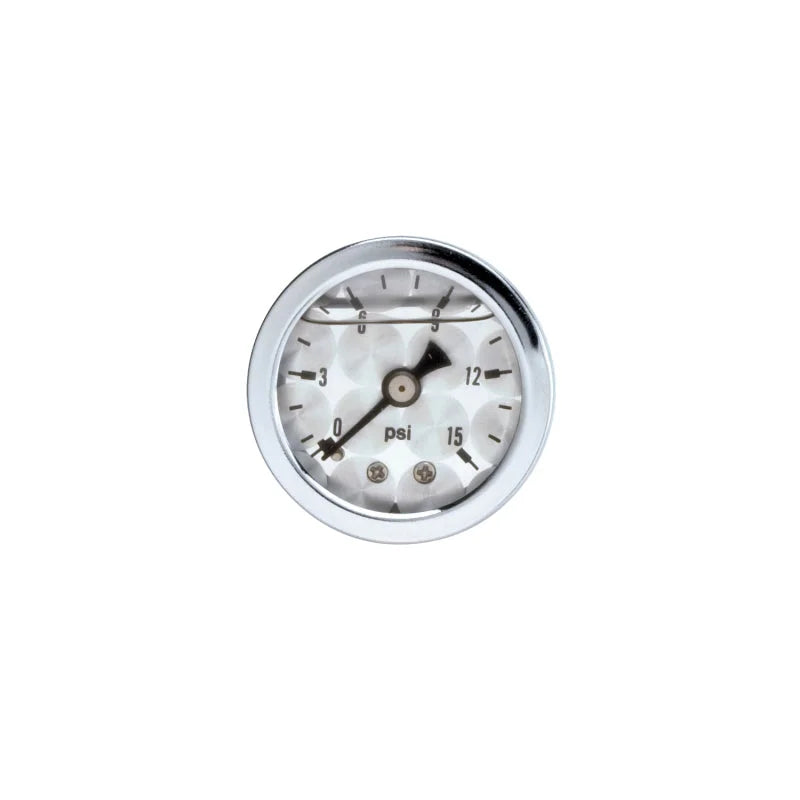 Russell Performance 15 psi fuel pressure gauge machine face (Liquid-filled) - Side View