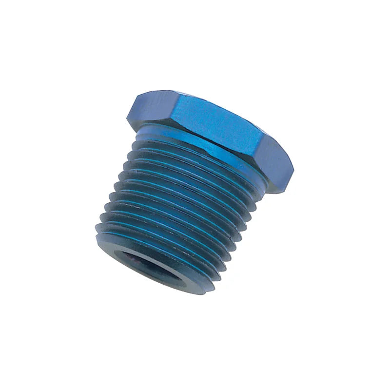Russell Performance 3/8in Male to 1/8in Female Pipe Bushing Reducer (Blue) - Side View