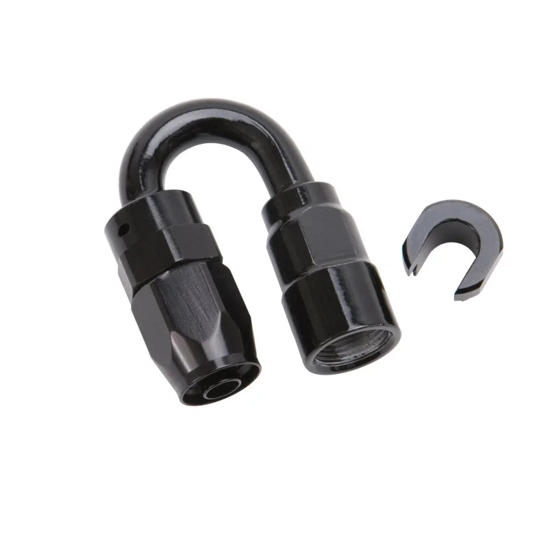 Russell Performance 3/8in SAE Quick Disc Female to -6 Hose Black 180 Degree Hose End - Side View