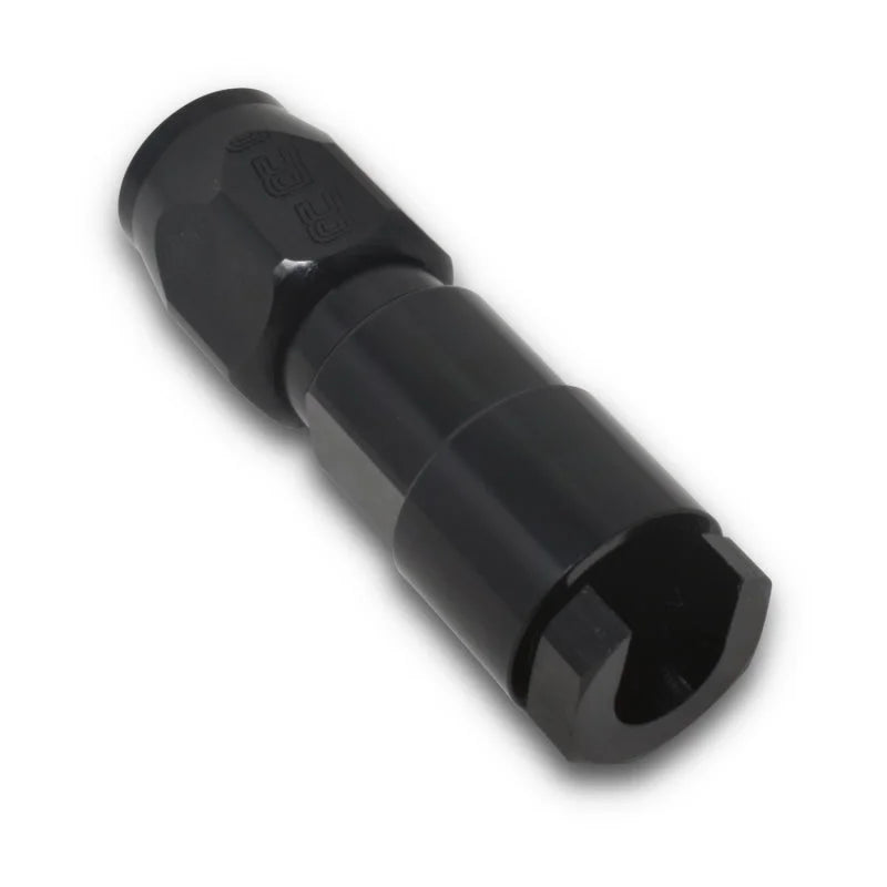 Russell Performance 3/8in SAE Quick Disc Female to -6 Hose Black Straight Hose End - Side View