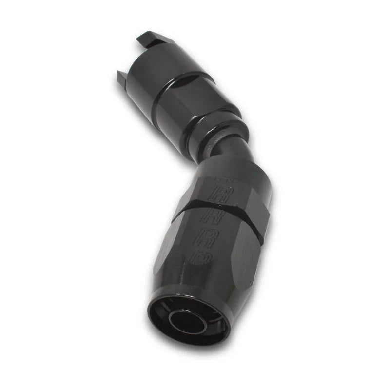 Russell Performance 3/8in SAE Quick Disc Female to -6 Hose Black 45 Degree Hose End - Installation View