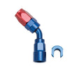 Load image into Gallery viewer, Russell Performance 3/8in SAE Quick Disc Female to -6 Hose Red/Blue 45 Degree Hose End - Main Product View