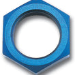 Load image into Gallery viewer, Russell Performance -4 AN Bulkhead Nuts 7/16in -20 Thread Size (Blue) - Side View