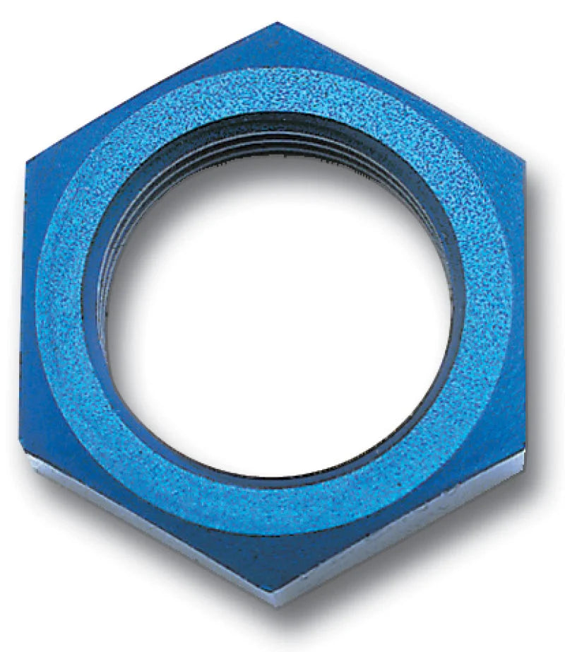 Russell Performance -4 AN Bulkhead Nuts 7/16in -20 Thread Size (Blue) - Side View