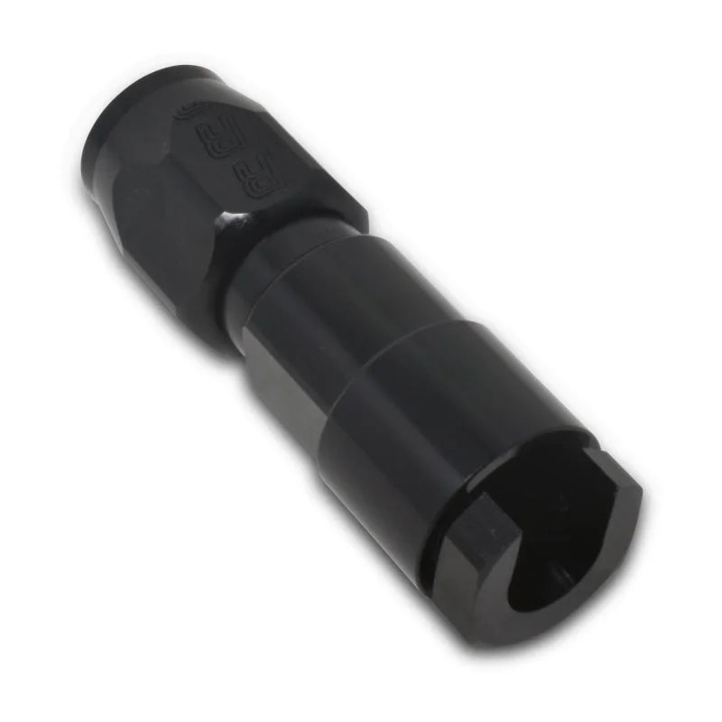 Russell Performance 5/16in SAE Quick Disc Female to -6 Hose Black Straight Degree Hose End - Side View
