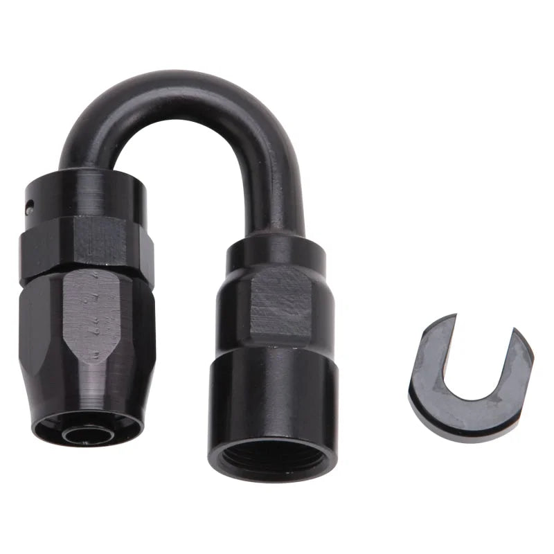 Russell Performance 5/16in SAE Quick Disc Female to -6 Hose Black 180 Degree Hose End - Side View