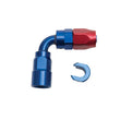 Load image into Gallery viewer, Russell Performance 5/16in SAE Quick Disc Female to -6 Hose Red/Blue 90 Degree Hose End - Side View