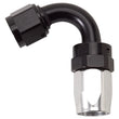 Load image into Gallery viewer, Russell Performance -6 AN Black/Silver 120 Degree Tight Radius Full Flow Swivel Hose End - Main Product View