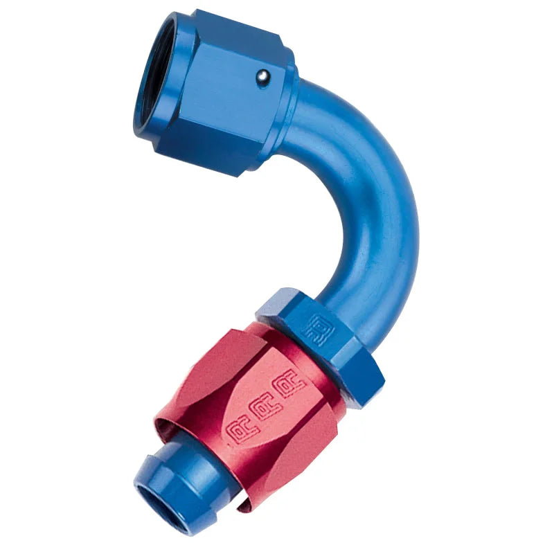 Russell Performance -6 AN Red/Blue 120 Degree Full Flow Swivel Hose End (With 9/16in Radius) - Installation View