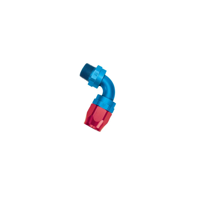 Russell Performance -6 AN Red/Blue 90 Degree Full Flow Swivel Pipe Thread Hose End (With 3/8in NPT) - Main Product View