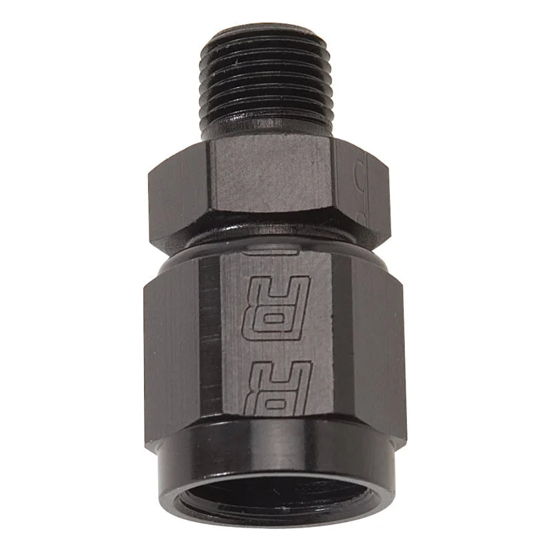 Russell Performance -6 AN Straight Female to 1/8in Male NPT Fitting (Black) - Side View
