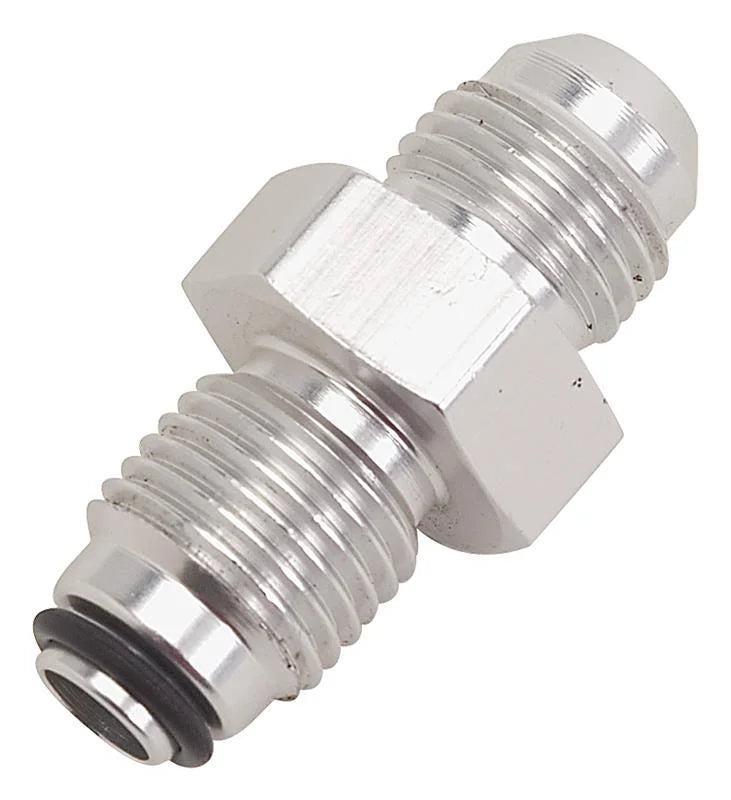 Russell Performance -6 AN (male to 1/2in-20 O-ring seal) Power Steering Adapter. Clear anodized - Installation View