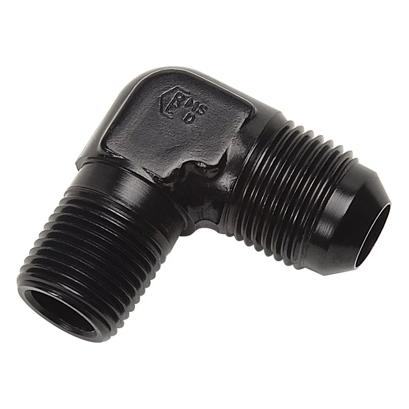 Russell Performance -6 AN to 1/8in NPT 90 Degree Flare to Pipe Adapter (Black) - Back View
