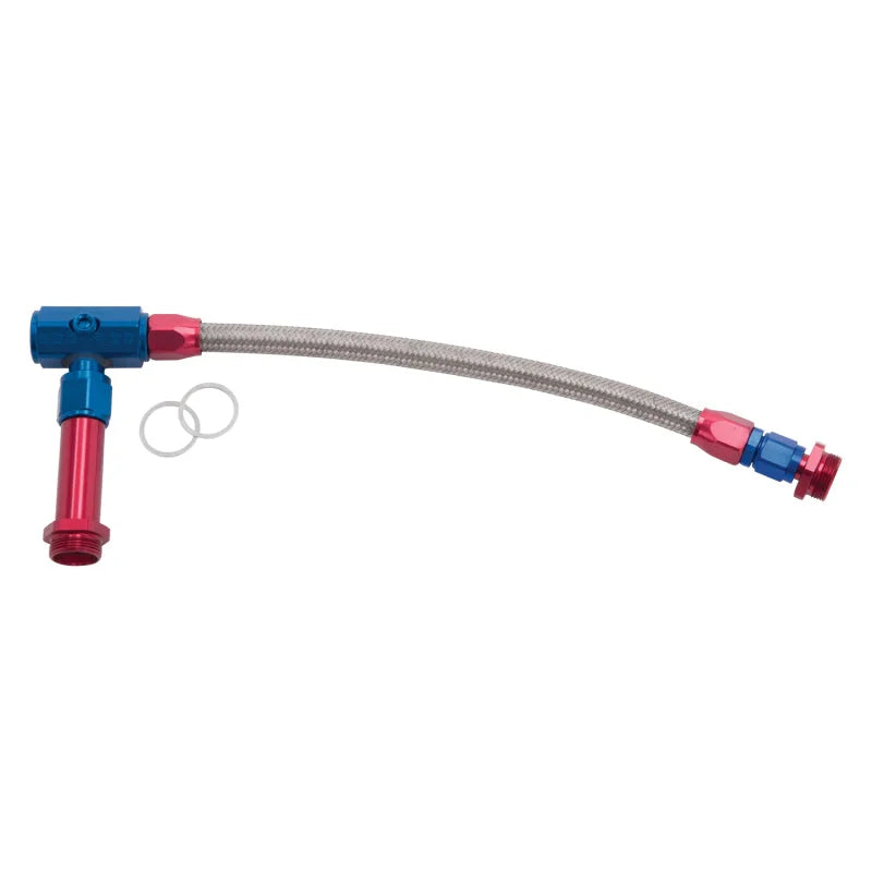Russell Performance -6 AN to 3/8in Female NPT ProFlex Holley 4150 Dual Inlet Carb Kit (Red/Blue) - Side View