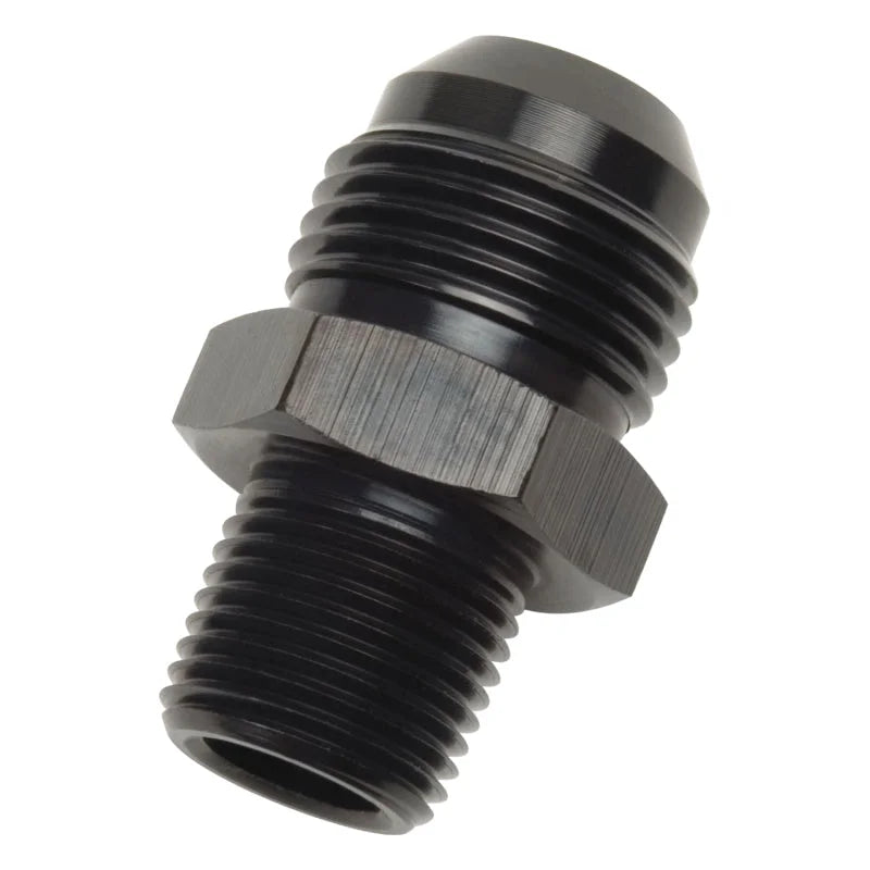 Russell Performance -8 AN 1/4in NPT Straight Black Flare to Pipe Adapter - Side View