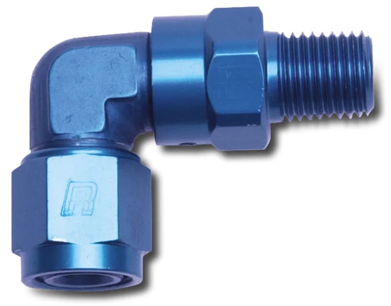 Russell Performance -8 AN 90 Degree Female to Male 1/4in Swivel NPT Fitting - Side View