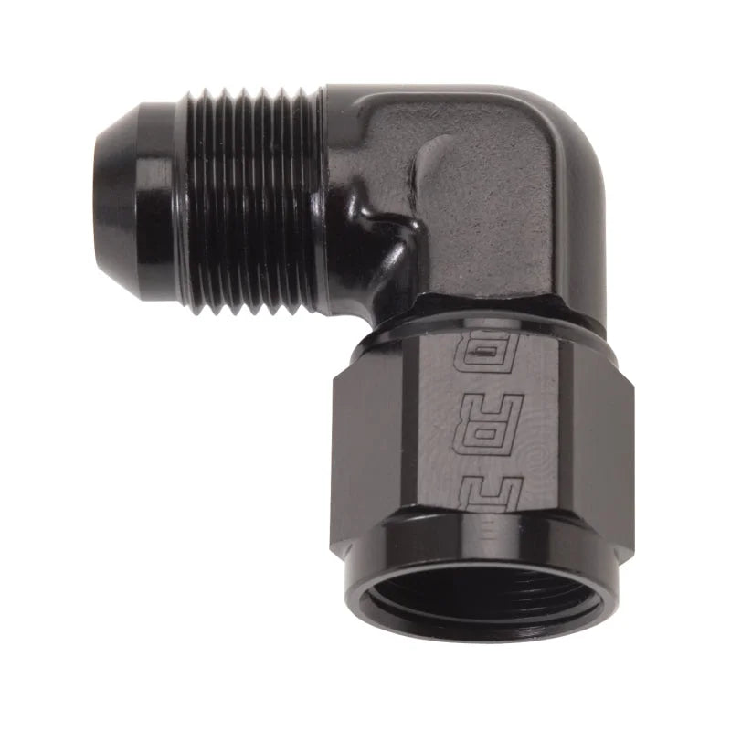 Russell Performance -8 AN 90 Degree Male AN to Female AN Fitting (Black) - Side View