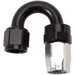 Load image into Gallery viewer, Russell Performance -8 AN Black/Silver 180 Degree Tight Radius Full Flow Swivel Hose End - Main Product View