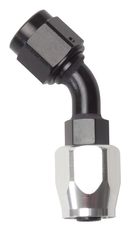 Russell Performance -8 AN Black/Silver 45 Degree Full Flow Hose End - Main Product View