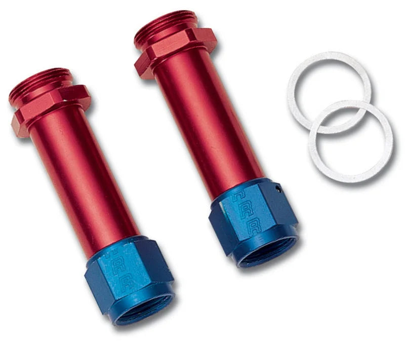 Russell Performance -8 AN Carb Inlet Fittings (2 pcs.) (Red/Blue) - Back View