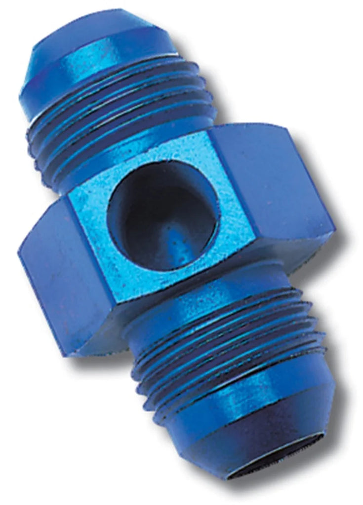 Russell Performance -8 AN Fuel Union Pressure Adapter (Blue) - Side View