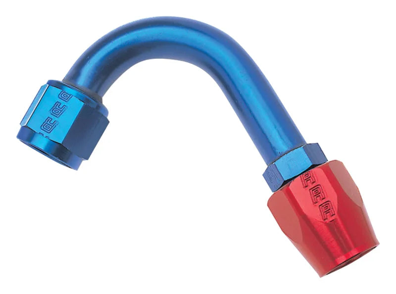 Russell Performance -8 AN Red/Blue 120 Degree Full Flow Hose End (1-1/4in Centerline Radius) - Side View