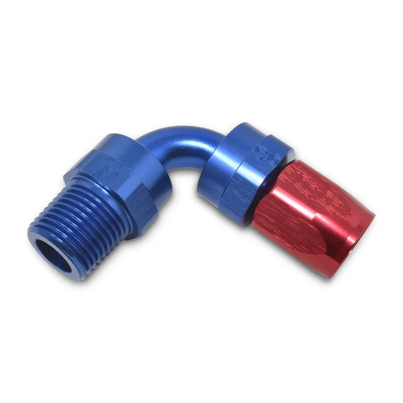 Russell Performance -8 AN Red/Blue 90 Degree Full Flow Swivel Pipe Thread Hose End (With 1/2in NPT) - Additional View 7
