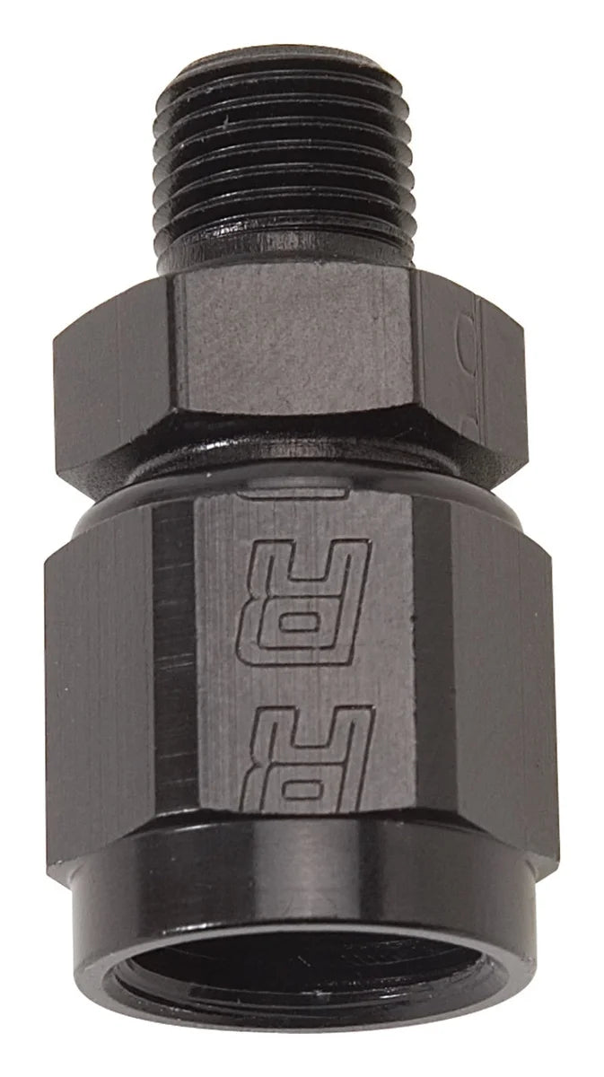 Russell Performance -8 AN Straight Female to 3/8in Male NPT Fitting (Black) - Side View