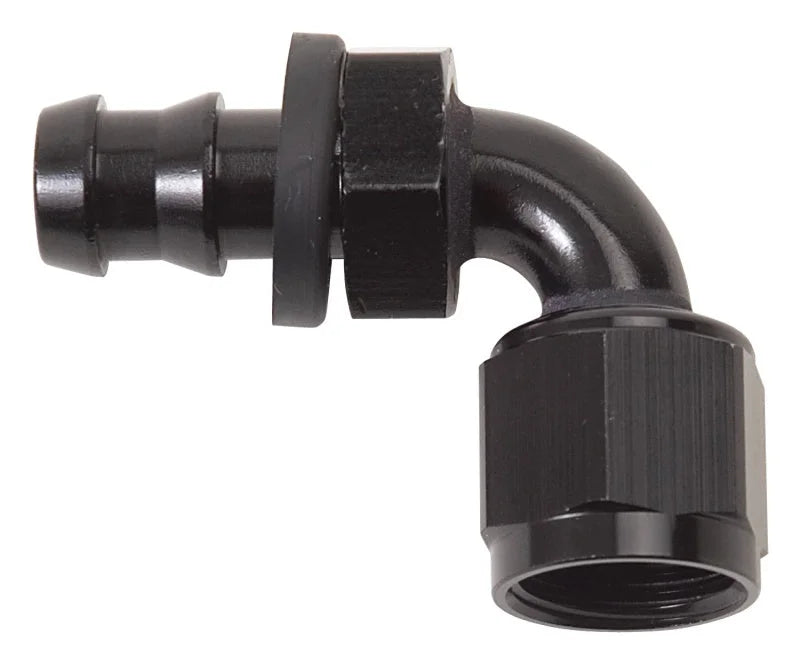 Russell Performance -8 AN Twist-Lok 90 Degree Hose End (Black) - Side View