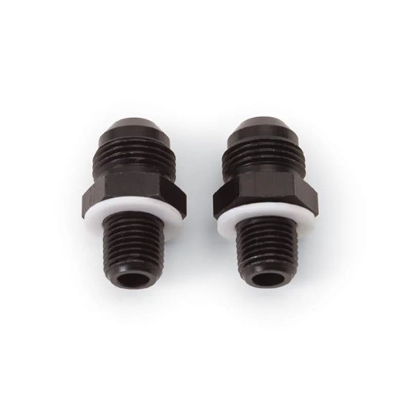 Russell Performance -8 AN to 4L80 Transmission Ports Adapter Fittings (Qty 2) - Black Zinc - Back View
