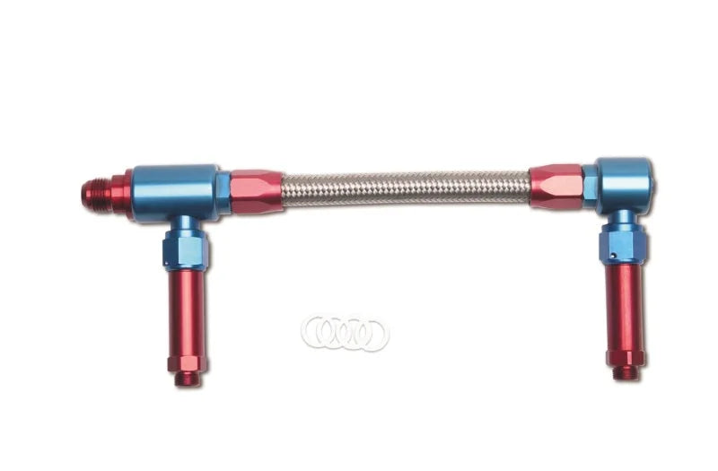 Russell Performance -8 AN to -8 AN ProFlex King Demon Carb Dual Inlet Carb Kit (Red/Blue) - Back View