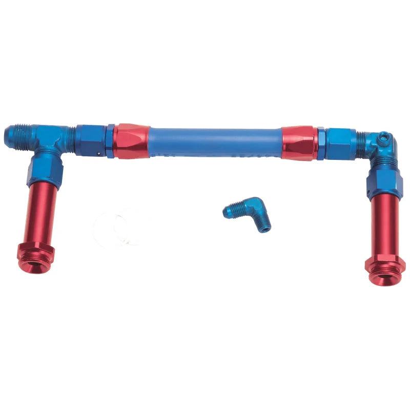 Russell Performance -8 AN to -8 AN Twist-Lok Holley 4150 Dual Inlet Carb Kit (Red/Blue) - Back View