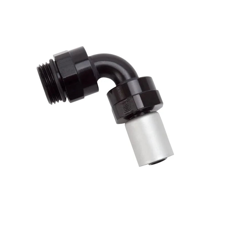 Russell Performance -8 SAE Port Male to -8 AN Hose 90 Degree Crimp On Hose End - Black Anodized - Installation View