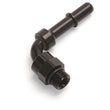 Load image into Gallery viewer, Russell Performance Adpt Fitting 3/8in SAE Qck Dis Male to #8 SAE Port Male Swvl End 90 Deg Blk Anod - Side View