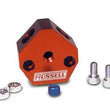 Load image into Gallery viewer, Russell Performance Billet Y-Block Adapter 3/8in SAE Qick Disconnect (2) -6AN Male Flare Black - Side View