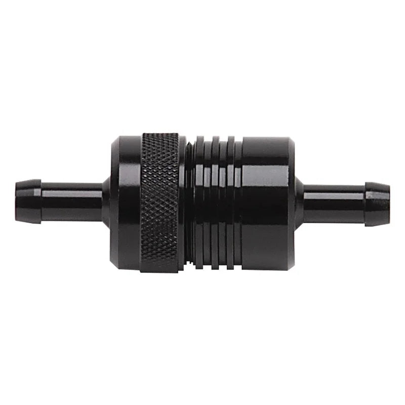Russell Performance Black Street Fuel Filter (3in Length 1-1/8in diameter 5/16in inlet/outlet) - Side View
