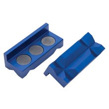 Load image into Gallery viewer, Russell Performance Blue Anodized Billet Aluminum Vice Jaws - Back View