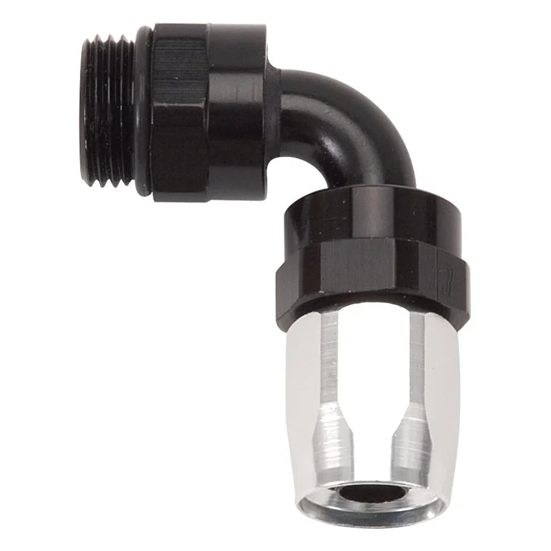 Russell Performance Hose End #6 to #6 Radius Inlet Port 90 Deg Blk/Clr - Side View