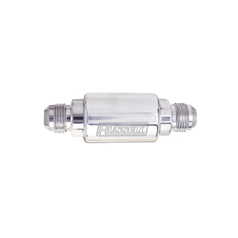Russell Performance Polished Aluminum (3-1/4in Length 1-1/4in dia. -8 male inlet/outlet) - Side View