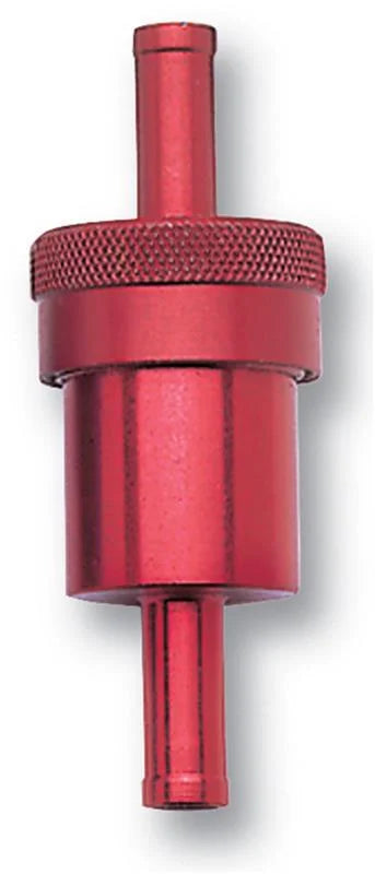 Russell Performance Red Street Fuel Filter (3in Length 1-1/8in diameter 5/16in inlet/outlet) - Side View