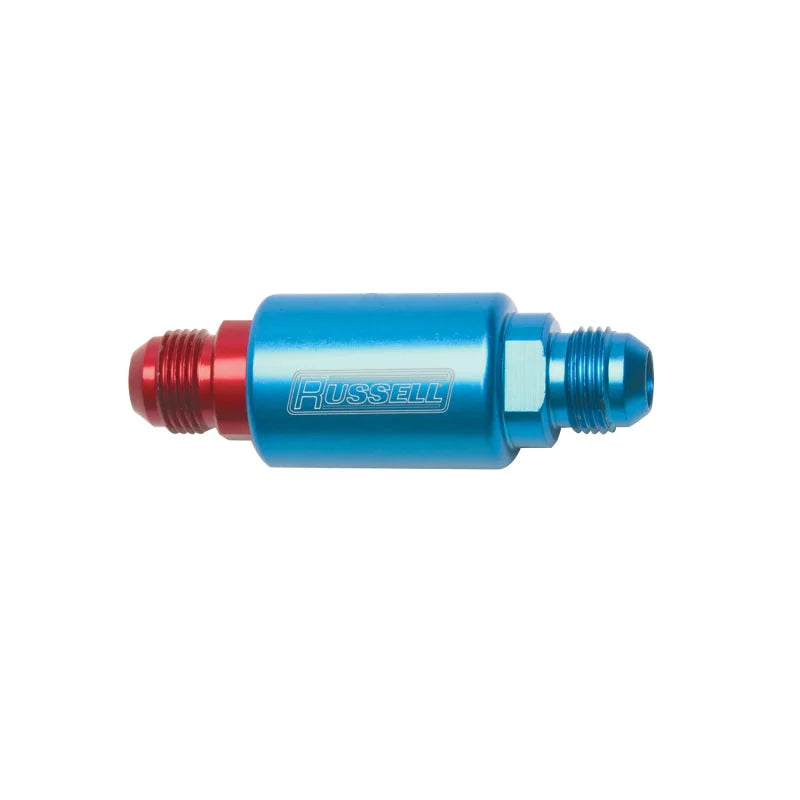 Russell Performance Red/Blue Anodized (3-1/4in Length 1-1/4in dia. -8 male inlet/outlet) - Side View