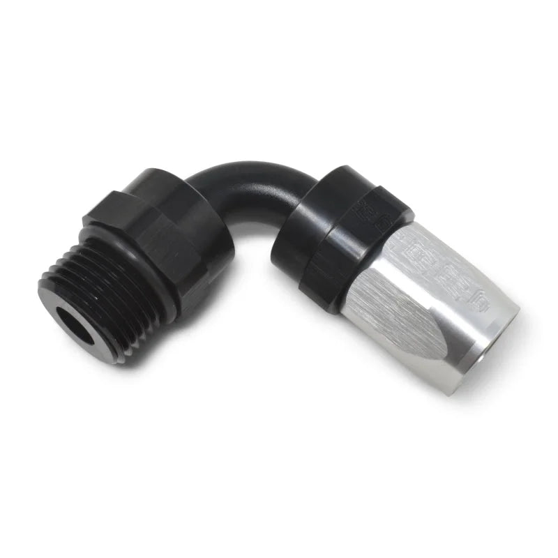 Russell Performance Swivel Hose End Assy #10 AN Male SAE Port to #8 Hose 90 Deg Clr/Blk Anodized - Installation View