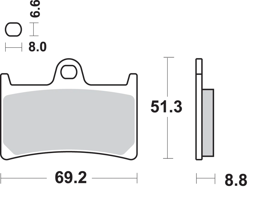 SBS Dual Carbon Brake Pads - Yamaha - Side View