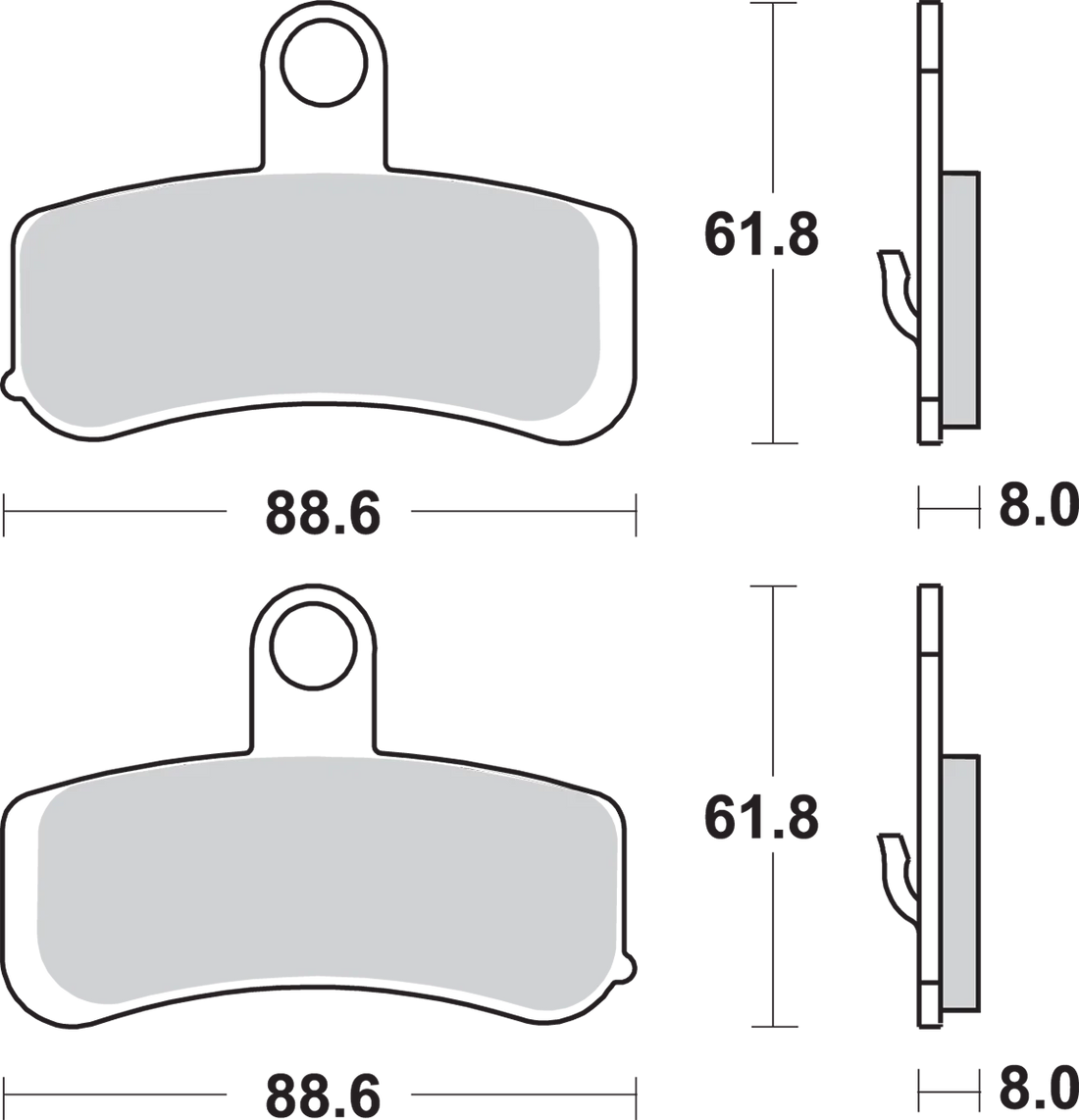 SBS Sintered Brake Pads - Harley-Davidson - Side View